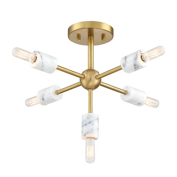 Designers Fountain Star Dust 16.5 in. 5-Light Brushed Gold Mid-Century Modern Semi Flush Mount Natural Marble Accents D304C-SF-BG - main
